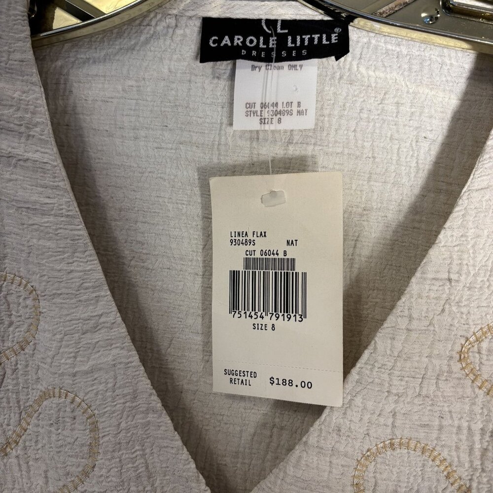 Carole Little Embroidered Button-Down Cream Tunic Rayon/Linen Blend Size 8 - Picture 3 of 9
